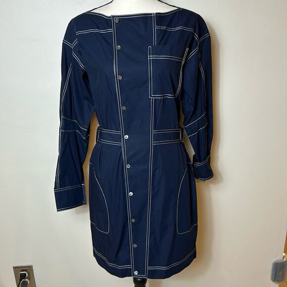 NWT Derek Lam 10 Crosby navy topstitched trench coat jacket dress - Picture 1 of 12